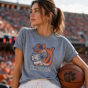 Alternative Apparel Clemson Tigers Graphic T-Shirt Gray Blue Women Medium